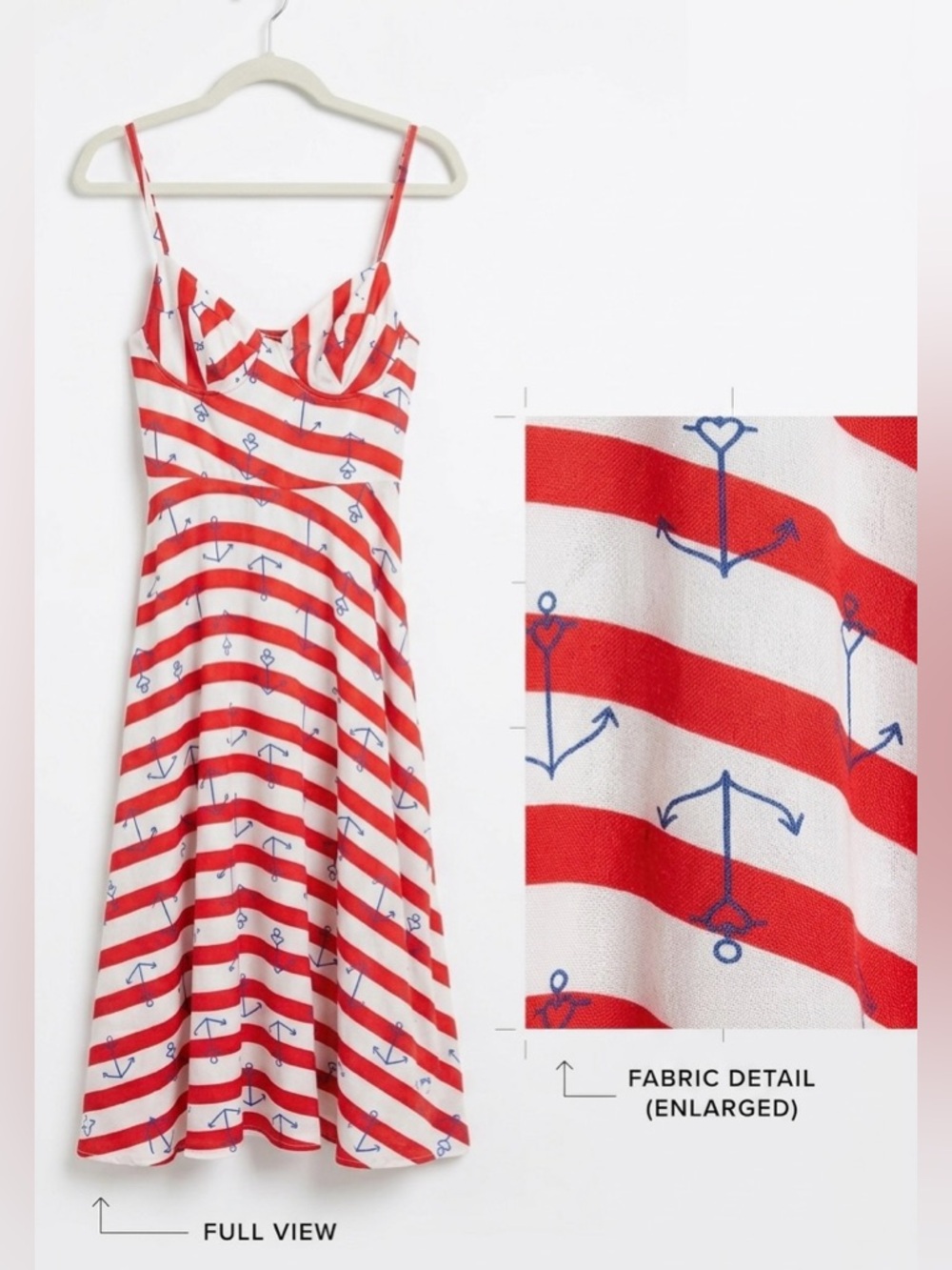 EVA Brazilian Nautical Stripe Midi Dress Red/White Anchors Size 36 (US 4/XS/S)